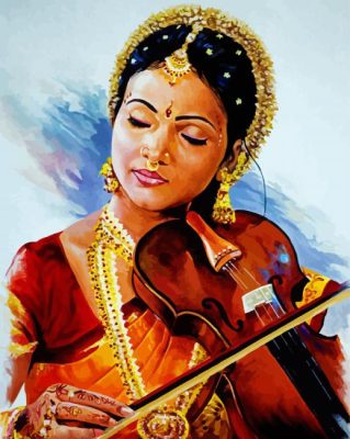 Indian Lady Playing Violin paint by numbers 
