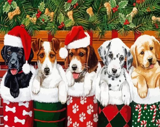 Santa Puppies paint by numbers