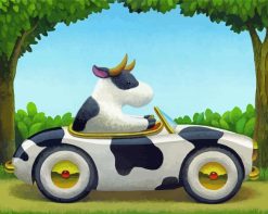 Cow Driving A Car paint by numbers