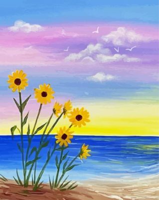 Aesthetic Beach Sunflower  paint by numbers