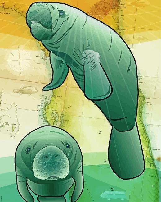 Manatees Animal Art paint by numbers
