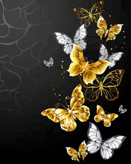 Gold Butterflies - Paint By Numbers - Paint by numbers for adult