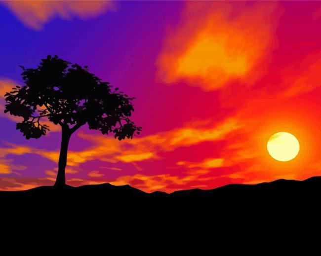 Single Tree Silhouette paint by numbers