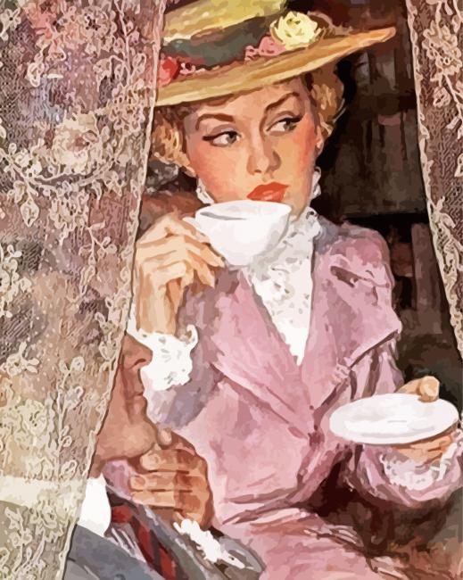 Retro Woman Drinking Tea paint by numbers
