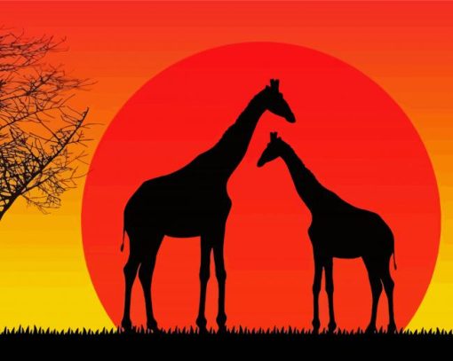 Giraffes Safari Sunset paint by numbers