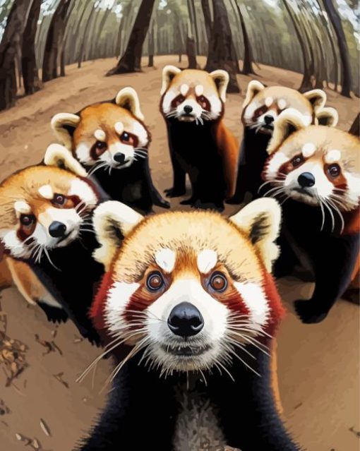 Red Pandas Selfie paint by numbers