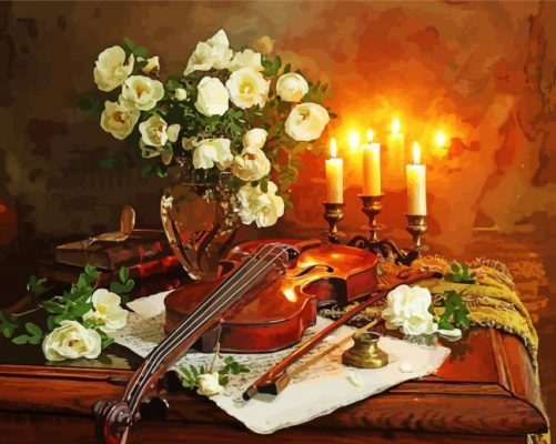 Violin And Candle Stil Life paint by numbers